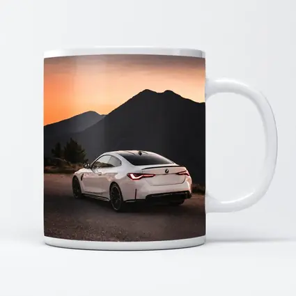 BMW M4 White Coupe Mountain Sunset View