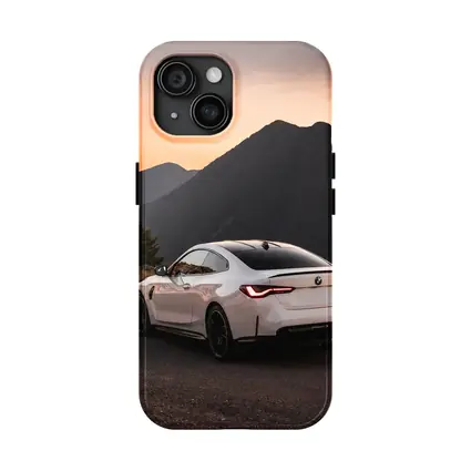 BMW M4 White Coupe Mountain Sunset View