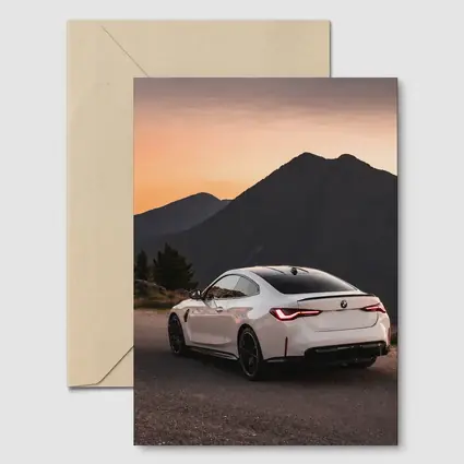 BMW M4 White Coupe Mountain Sunset View