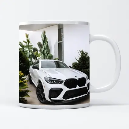 BMW X6M White SUV Tropical Plant Setting