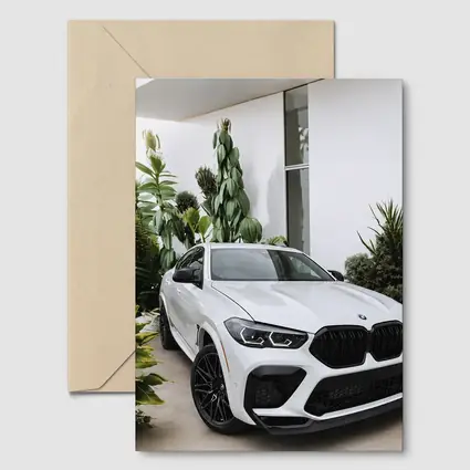 BMW X6M White SUV Tropical Plant Setting