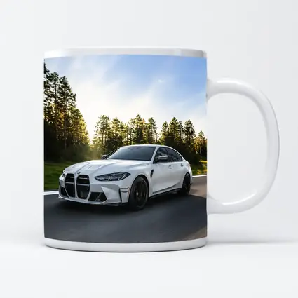BMW M3 White Sedan on Forest Road