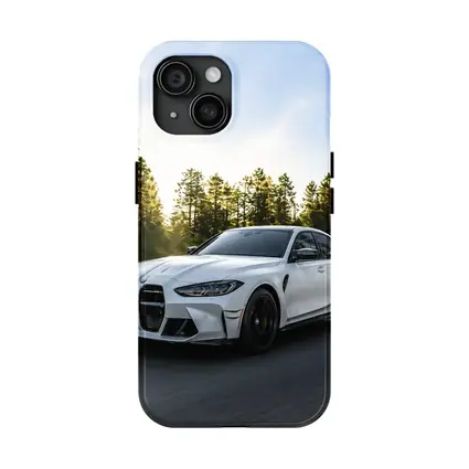BMW M3 White Sedan on Forest Road