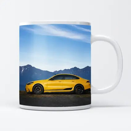 BMW M5 Yellow Coupe Mountain Backdrop