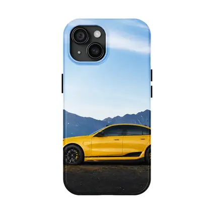 BMW M5 Yellow Coupe Mountain Backdrop