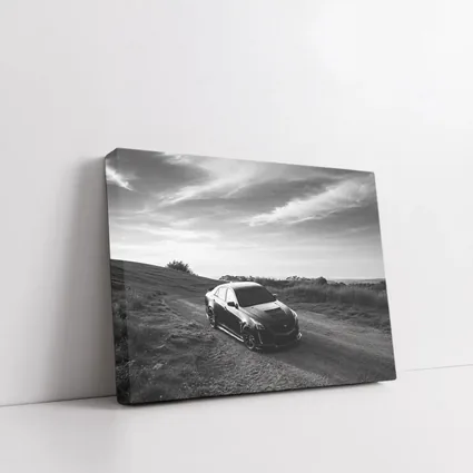 Cadillac CTS Black and White Rural Road