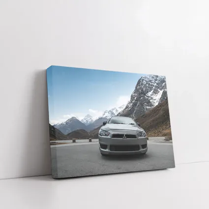 Mitsubishi Lancer Front View Snowy Mountains