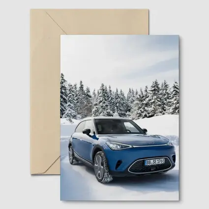 Smart Car Blue SUV Snowy Winter Forest