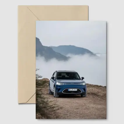 Smart Car Blue Parked Mountain Fog