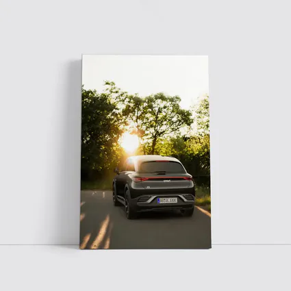 Smart Car Driving Road Golden Sunset Light