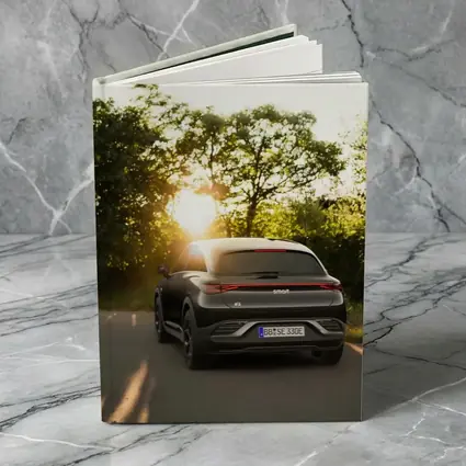 Smart Car Driving Road Golden Sunset Light