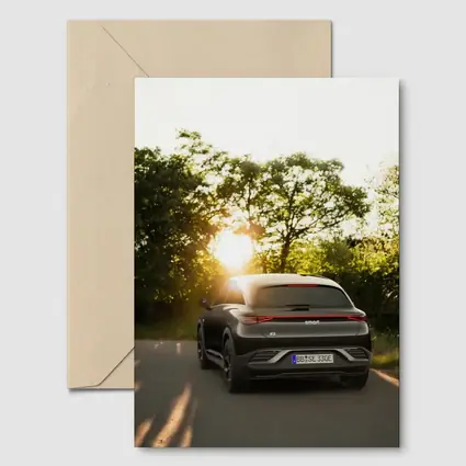 Smart Car Driving Road Golden Sunset Light