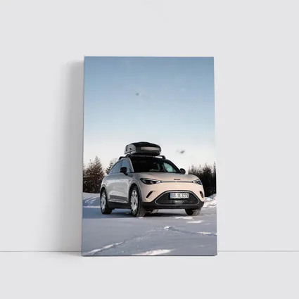 Smart Car Parked On Snowy Winter Landscape