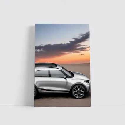 Smart Car Silver SUV Desert Sunset Scene