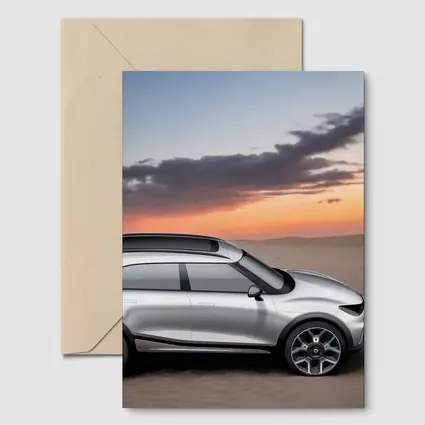 Smart Car Silver SUV Desert Sunset Scene