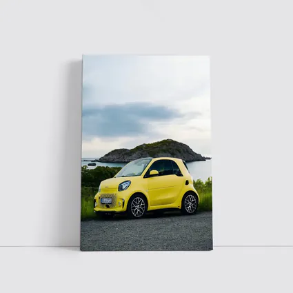 Smart Car Yellow Coastal Rocky Island Background