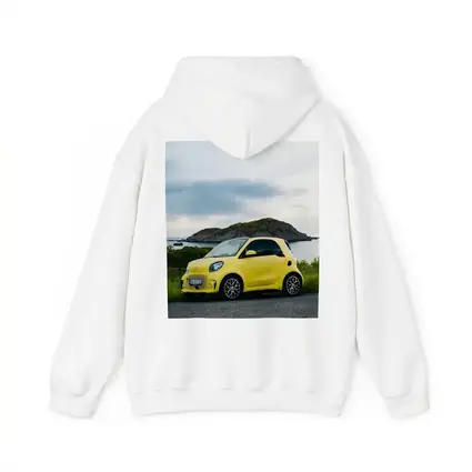Smart Car Yellow Coastal Rocky Island Background