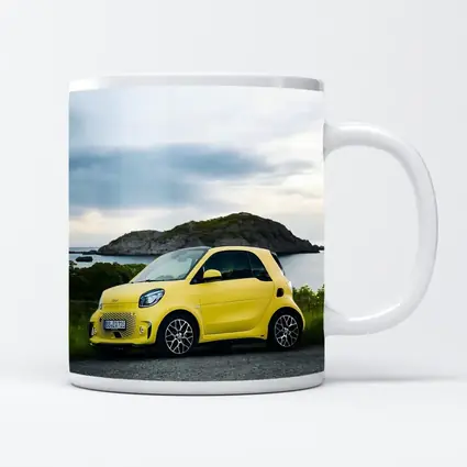 Smart Car Yellow Coastal Rocky Island Background