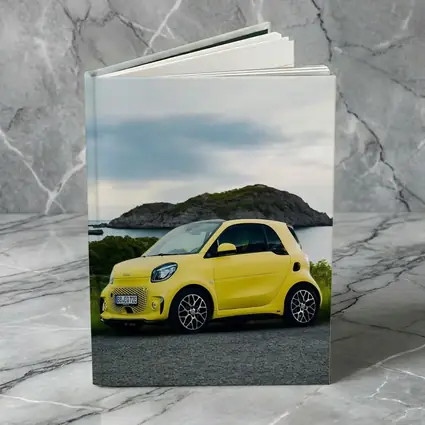 Smart Car Yellow Coastal Rocky Island Background