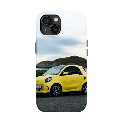 Smart Car Yellow Coastal Rocky Island Background